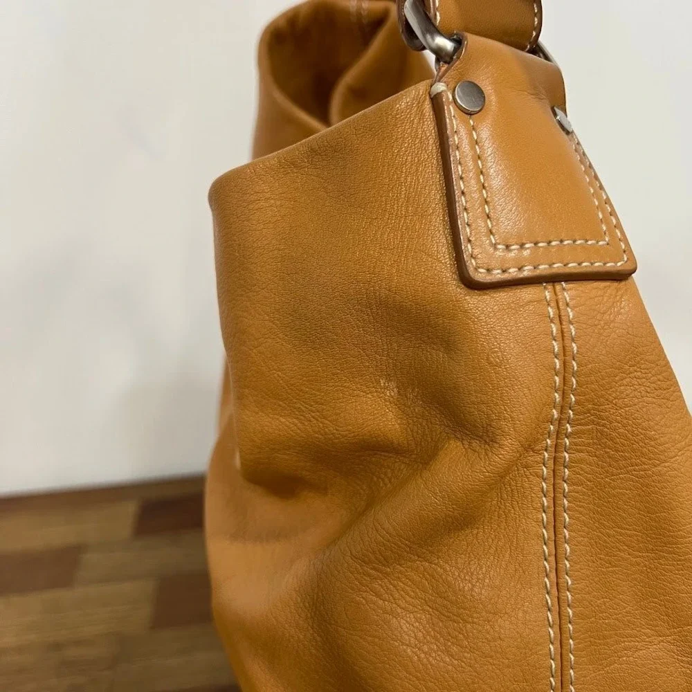 Talbots Tan Pebbled Leather Slouchy Shoulder Hobo Bag Adjustable Boho Oversized